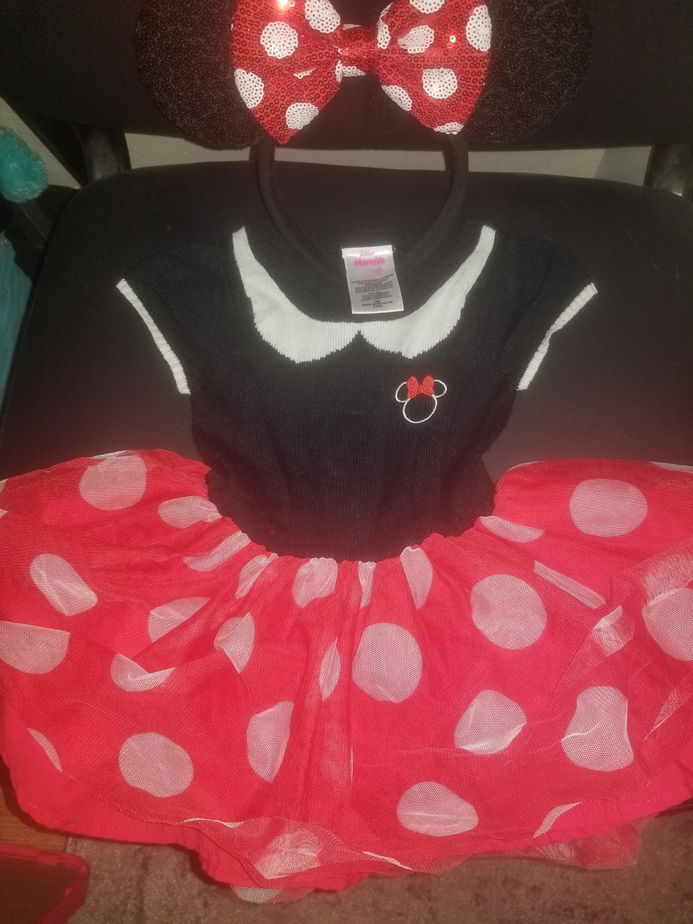 Disney Girls Black & Red Polka Dot Minnie Dress with Bow Headband